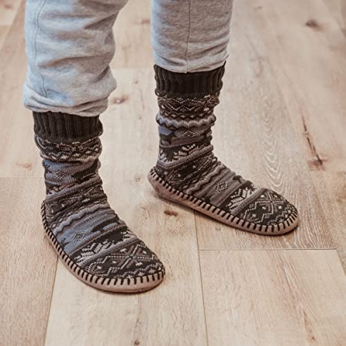 Muk Luks Men's Slipper Socks, Green Deer Fairisle, 8-10 #TOP2