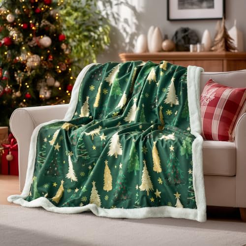 Horaldaily Weihnachten Sherpa Decke werfen, grüne Weihnachtsbäume...