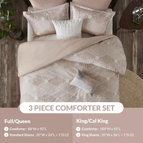 Image of Ink+Ivy Queen Comforter Set Geometric Cotton Comforters Farmhouse with Clipped Jacquard, All Season, Down Alternative Lightweight & Fluffy Bedding, Matching Shams, Ellipse, Full /Queen, Blush 3 Piece