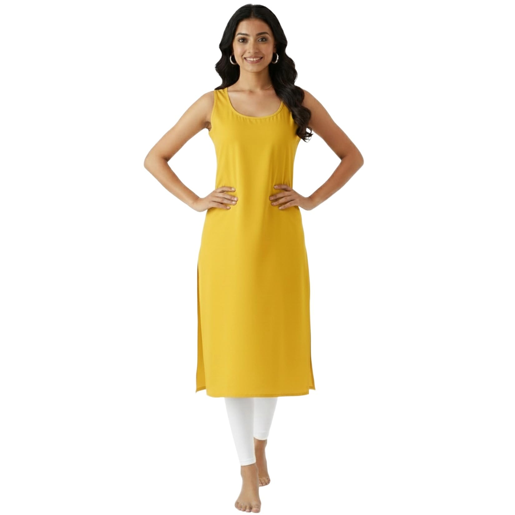 Cotton Inner Slip camesoli for Women, Full Length Inner for Chikankari Kurti, Women Indoor Dress Cotton Sleeveless camesole,Holi Outfit (Color- Light Yellow)-picture-12