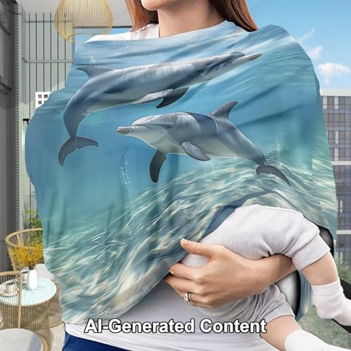 Image of ZFRXIGN Dolphin Baby Car Seat Cover Blue Ocean Theme Nursing Cover for Girls Soft Infant Carseat Canopy,Shopping Cart /High Chair /Stroller Covers, Baby Shower Gifts