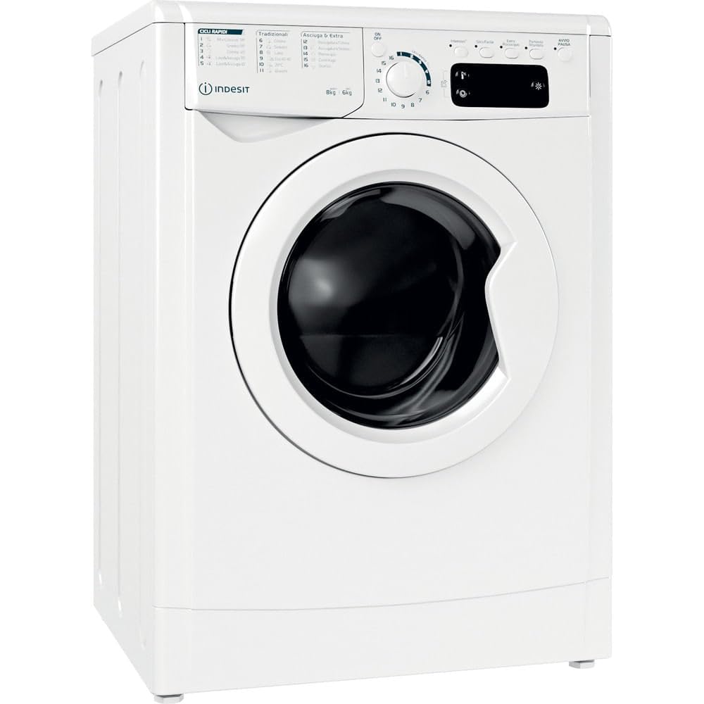Indesit EWDE 861483 W IT N Waschtrockner 8 kg, Frontlader, freistehend, Schleuderdrehzahl 1400 Umdrehungen pro Minute, Breite 59,5 cm, Tiefe 53,5 cm, Höhe 85,0 cm, Energieklasse D, Weiß