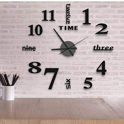 16 Inch DIY Wall Clock, 3D Frameless Wall Clocks Mirror Sticker Silent Non Ticking, Assemble Black Round Small Clock Kit for Living Room Bedroom Office Home and Kitchen Decor