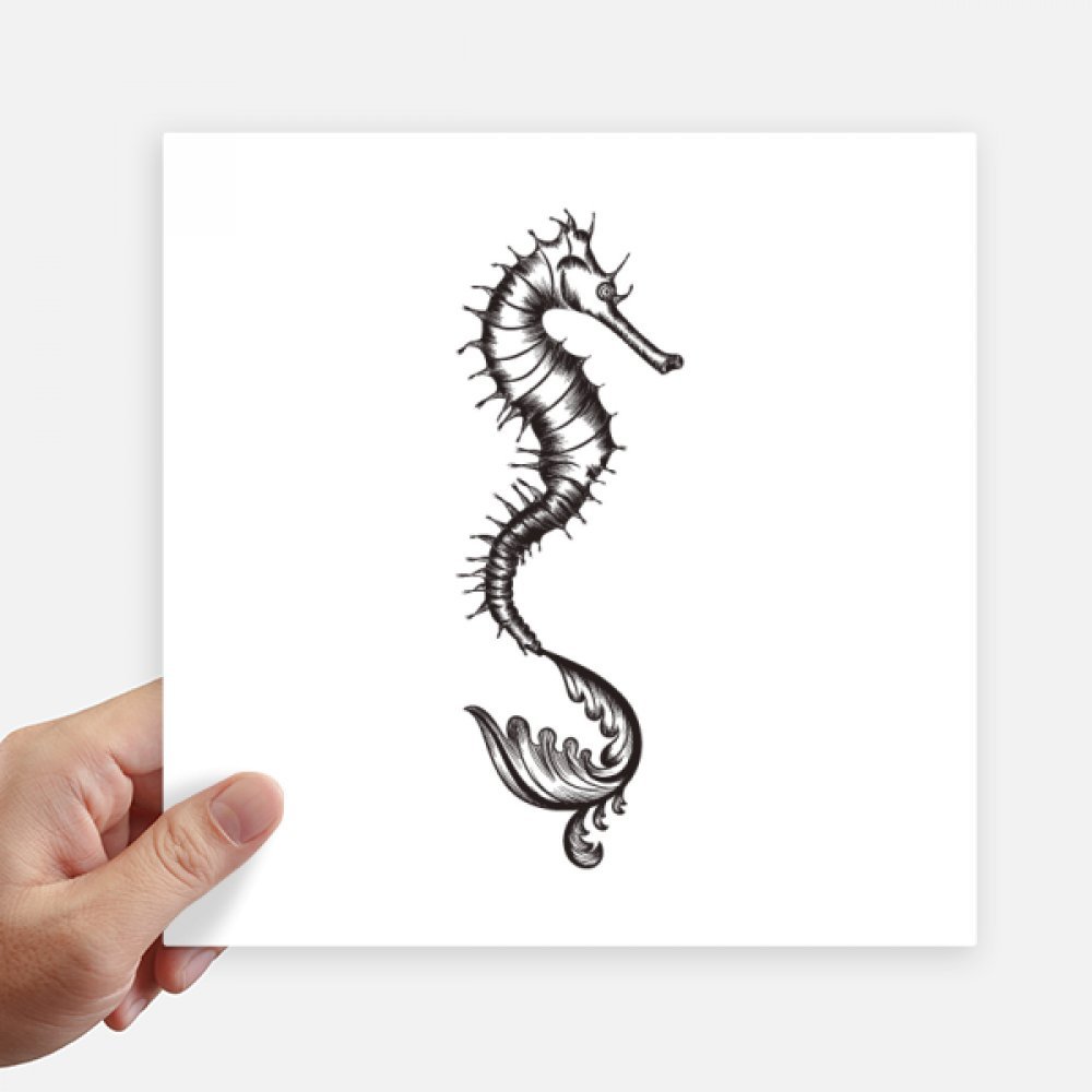 Autocollant carré hippocampe noir et blanc au design vintage pour décoration murale, x4