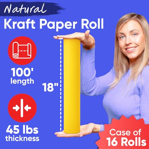 Image of 18 inch x 1200 inch (100 ft) Yellow Kraft Paper (Case of 16 Rolls), 45 lbs Thickness, Made in USA Kraft Paper for School, Art Colored Paper, Gift Wrapping Paper, Packing Paper for Moving
