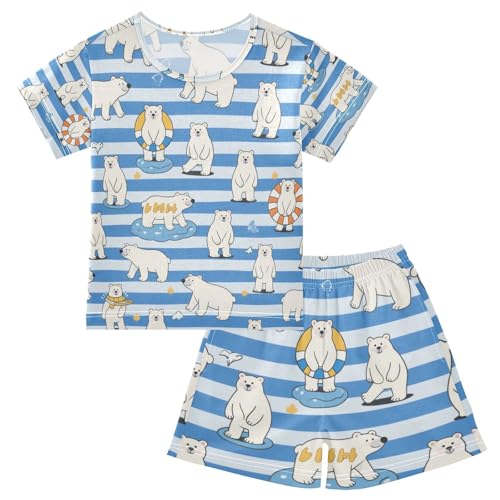 Girls 2 Piecing Pajama Set Nighty Pjs for Big Girls Nightwear 10Y Blue White Striped Bear pijama para jovenes hombres