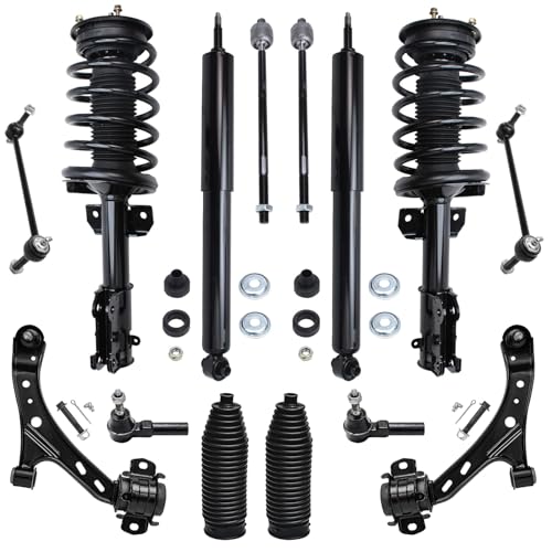 Image of Detroit Axle - Front End 14pc Suspension Kit for 05-10 Ford Mustang 2005 | 2006 2007 2008 2009 2010, 2 Struts 2 Rear Shock Absorbers 2 Lower Control Arms 2 Sway Bars 4 Tie Rods 2 Boots Replacement