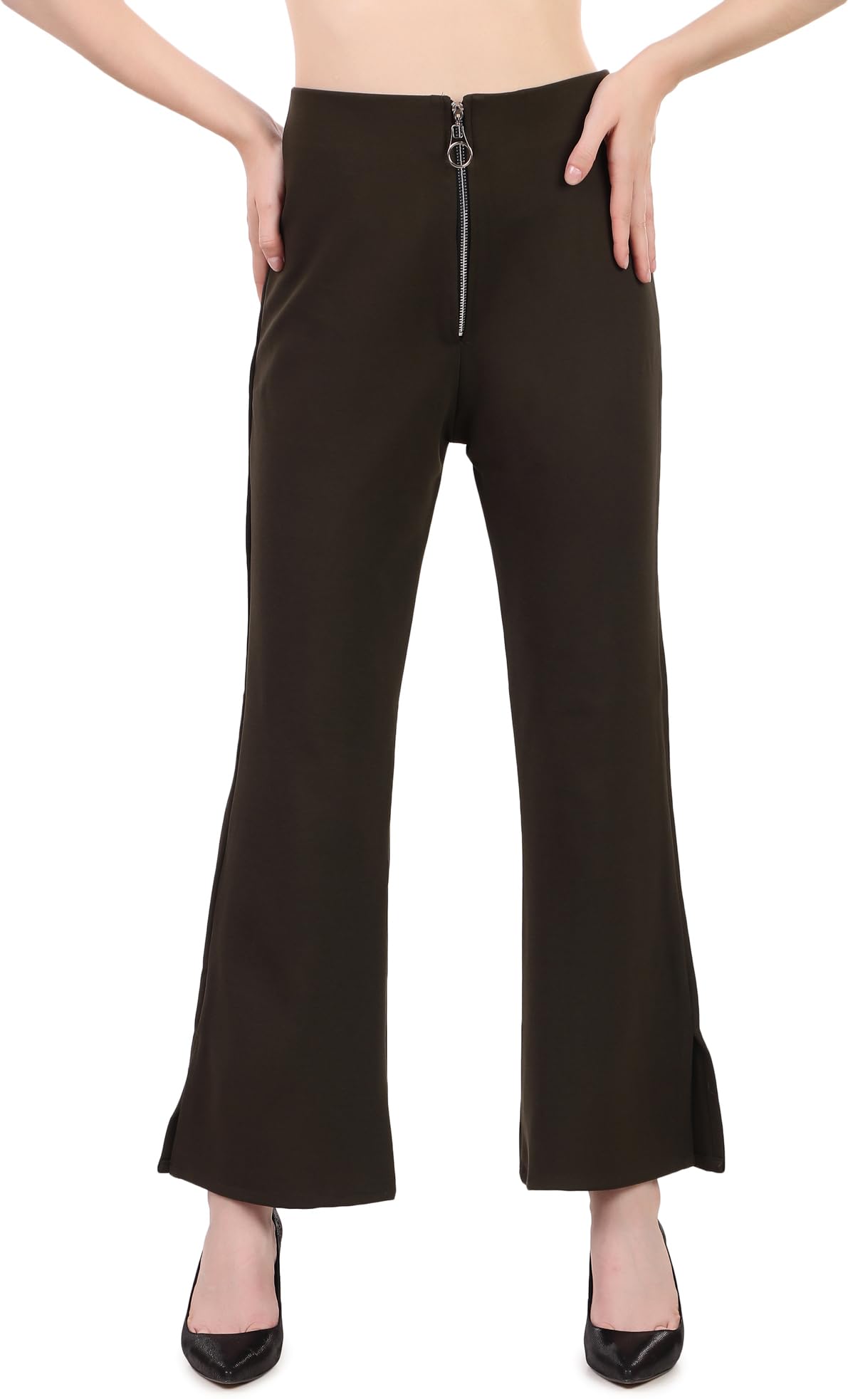 LIME 'N' LEMON Lycra Blend Regular Fit Regular Fit Women Dark Green Trousers 34