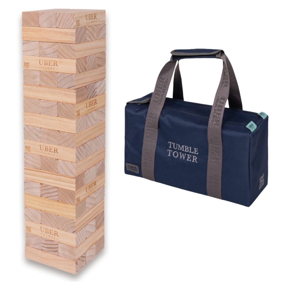 Uber Games - Tumble Tower - Pinien - Größe Large - Riesenspiele für den Garten - Holzstapeltürme - FSC-zertifizierte Kiefer - Ideal für Veranstaltungen, Hochzeiten & Partys