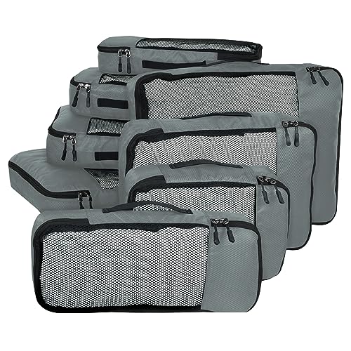 FATMUG Packing Cubes Travel Pouch Bag Organiser Set of 8 (2x Large-Medium-Small and Slim) – Grey, Fabric FATMUG Packing Cubes Travel Pouch Bag Organiser Set of 8 (2x Large-Medium-Small and Slim) – Grey, Fabric