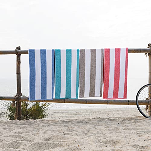 Clowood Plush Oversized Beach Towel - Bamboo Cotton 32 X 64 Inch Large Thick Blue Striped Cabana Pool Swimming Towel #TOP4