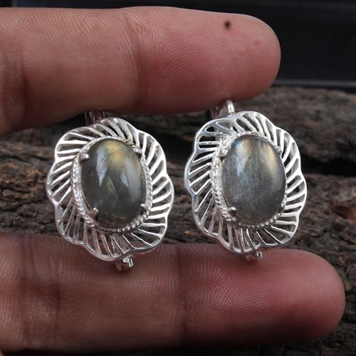 Boucles d'oreilles labradorite argent 925 faites main pendantes femme