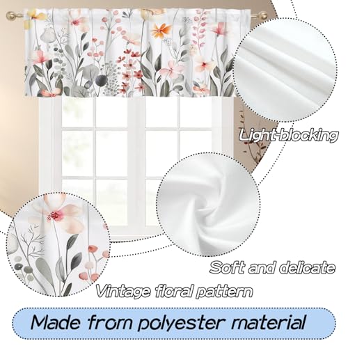 Ausing Kurzer Küchenvorhang 2 PC Rosa Floral Vorhang Tiers Paneel Vorhang für Schlafzimmer Wohnzimmer