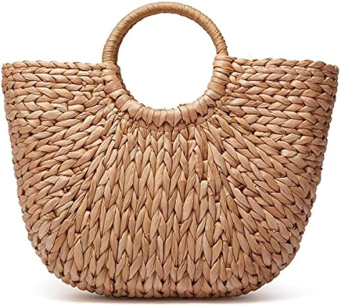 Womens Large Straw Beach Tote Bag Hobo Summer Handwoven Bags Purse wth Pom Poms