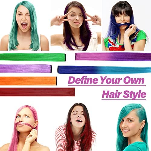 18Pcs Colored Hair Extensions Clips for Women Girls, 21.6 Inch Stylish Hairpieces Accessories for Long Straight Curling Hair Multi-Color Hair Accessories for Women Girl Party Cosplay Supplies