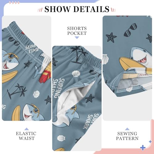Shark Summer Time Boys Long Pants Soft Trousers Elastic Waist Kids Lounge Bottoms with Pockets S-XL4
