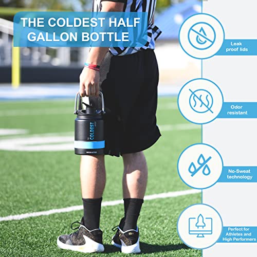 Coldest Sports Water Bottle Half Gallon, 64 Oz, 1/2 Gallon (Straw Lid), Leak Proof, Vacuum Insulated Stainless Steel, Hot Cold, Double Walled, Thermo Mug, Metal Canteen Growler Jug #TOP6