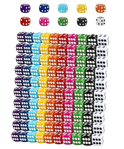 HAXIHA 100 Pezzi 6 Facce 16mm Dadi da Gioco,Colorati Dadi Impostato,Cubo a sei lati, per Giocare ai Giochi da Tavolo per Giochi e Feste