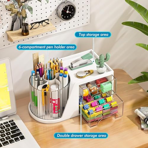 Image of KREPS Makeup Brush Holder with Lid,360 Rotating Makeup Organizer, Nail Polish Perfume Lipstick Pen-Pencil Paint Brush Stationary Organizer, Multifunctional Dressing Table Storage (Off White)