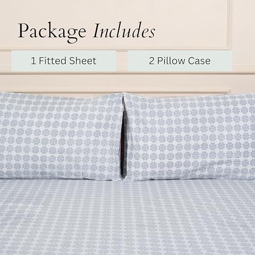 Image of Amazon Brand - Umi Cotton Elastic Fitted Bedsheet, King Size 78x72 Inches, Elastic Fit Bed Sheet, 10 Inch Deep Pocket, Soft Breathable Bedding, Durable Easy Care, with Pillow Cover-Imperial Crown