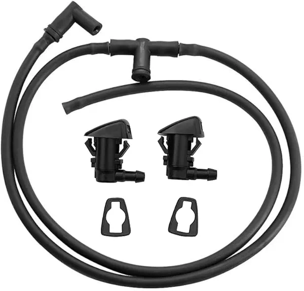 7C3Z-17K605-A Wiper Fluid Nozzle Hose Kit Fit for 2008 2009 2010 Ford Super Duty F-250 F-350 F-450 F-550 Windshield Washer Jet Nozzles(Two Fan Spray Hole) & Rubber Tube Kit–Replaces # 7C3Z-17603-A