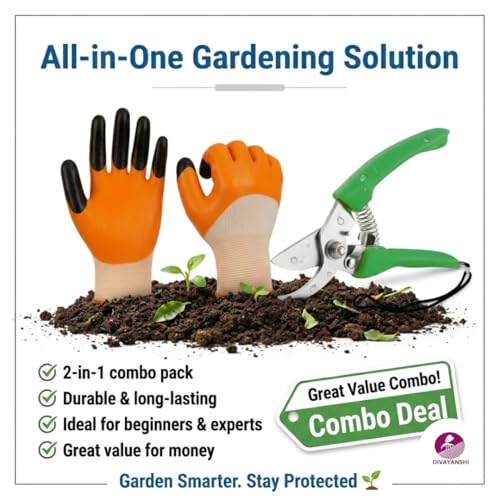 Image of Divayanshi Gardening Gloves & Plant Cutter Combo | Safety Gloves with Sharp Garden Cutter | Easy Grip, Durable Tools for Cutting, Weeding & Home Gardening