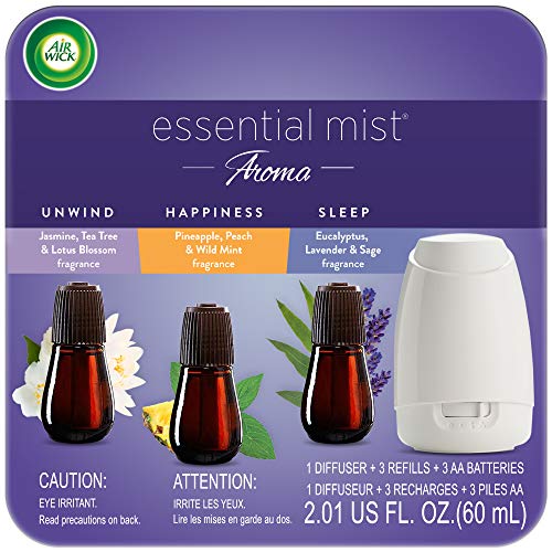 Air Wick Essential Mist, Essential Oils Diffuser, (Diffuser + 3 Refills), Aromatherapy Combination with Sleep, Unwind and Happiness Refills, Air Freshener(Packaging May Vary) Air Wick Essential Mist, Essential Oils Diffuser, (Diffuser + 3 Refills), Aromatherapy Combination with Sleep, Unwind and Happiness Refills, Air Freshener(Packaging May Vary)