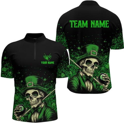 Personalized St Patrick Day Funny Skull Ball Billiards Shirt Men Women Team Polo & 1/4 Zip Shirts Billiard Team4