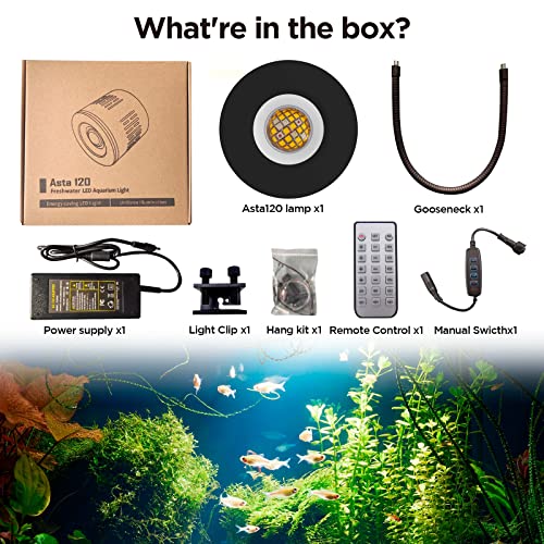 Image of Lominie LED Aquarium Light, Dimmer Remote Control 0-100% Brightness 80W Planted Fish Tank Light Clamp Clip Lamp for Freshwater Refugium Algae Fish Tank with Gooseneck