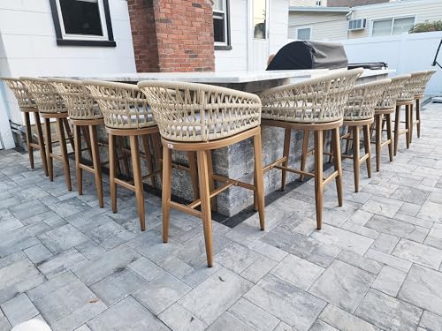Image of PURPLE LEAF 24 inch Outdoor Bar Stools Set of 4 Wood-Look Aluminum Frame, Teak