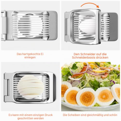 Foto von Newpop Eierschneider aus robuster Aluminium, Eischneidewerkzeug einzeln gespannte Schneiddrähte, Spülmaschinenfest und leicht zu reinigen, Eierteiler Spalten für Eier, Kiwi, Erdbeeren, Weiche Speisen