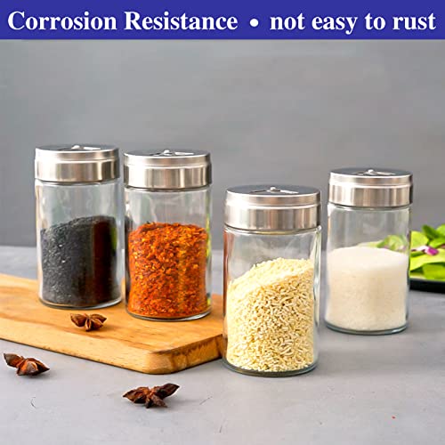 4Pcs Salt And Pepper Shakers Set, Salt Shaker And Pepper Shaker With Adjustable Pour Holes, Pepper And Salt Container With Stainless Steel Lid,Glass Salt And Pepper Shakers,Spice Shaker For Kitchen #TOP4