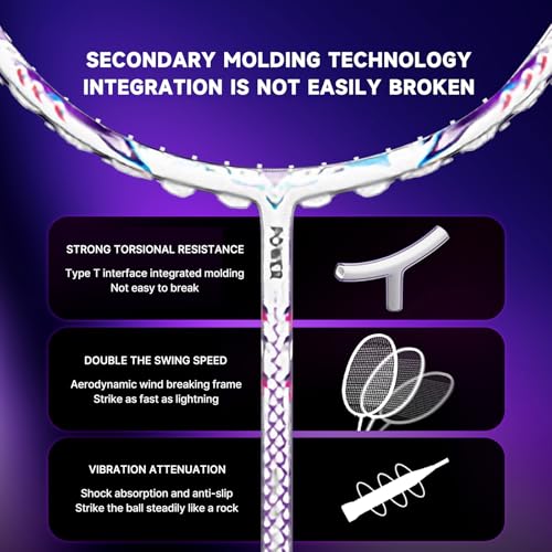 Image of Badminton Racket,Badminton Rackets,Both Offensive and Defensive,Lightweight 75g All Carbon Fiber One-Piece Molded Professional Durable Single Racket,Including 1 Ball Bag
