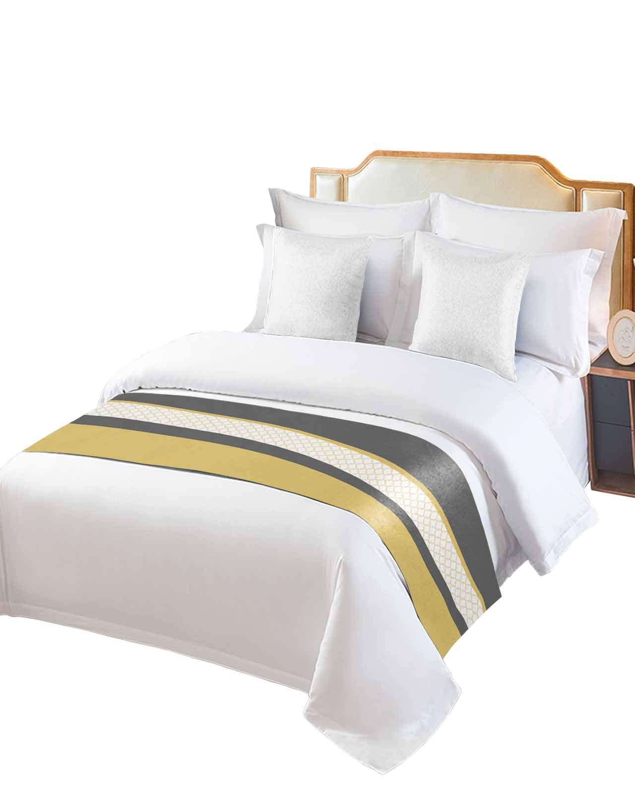 Twin Bed Runner Retro Morocco Geometric Pattern Bedding Runner Scarves Decorative Bed Scarf, Yellow Grey Stripes Soft Bedding Scarf for Bedroom Hotel Wedding 83x20in