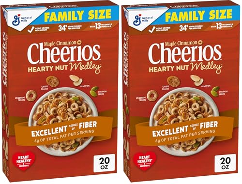 Cheerios Hearty Nut Medley Breakfast Cereal, Maple Cinnamon Flavored, Made