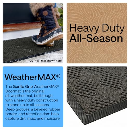Image of GORILLA GRIP 100% Waterproof All-Season WeatherMAX Doormat, 60x24, US Designed Natural Rubber, Stain and Fade Resistant, Low Profile Indoor Outdoor Door Mats, Easy Clean Patio Mat, Gray Diamond
