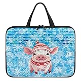 ENEN Funda Portatil Estampado Conejo, Funda Portatil 3D Cerdito de Dibujos Animados 10-17 Pulgada Bolsas para Ordenador con Asa para Trabajar, Estudiar (Azul,10’’)