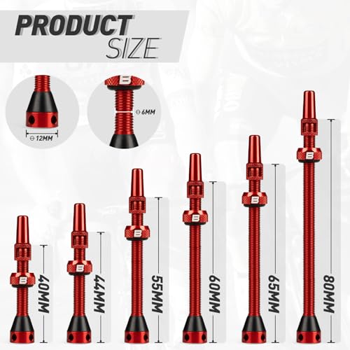 Image of BWSHLF Tubeless Presta Valve Stem 40 /44 /55 /60 /65 /80 /100 mm, Super Light Alloy Presta Valve Stem Kit with Valve Core Remover Tool and Valve Stem Caps - Multiple Color and Size Options(Pair)