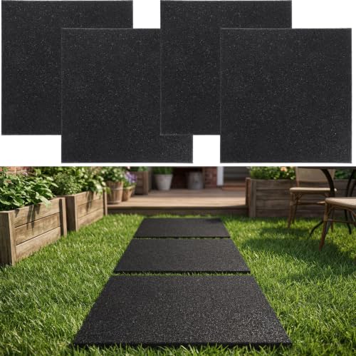 Nuanchu 4 Pcs Rubber Stepping Stones Outdoor 12 x 12 Inch, Square, Black