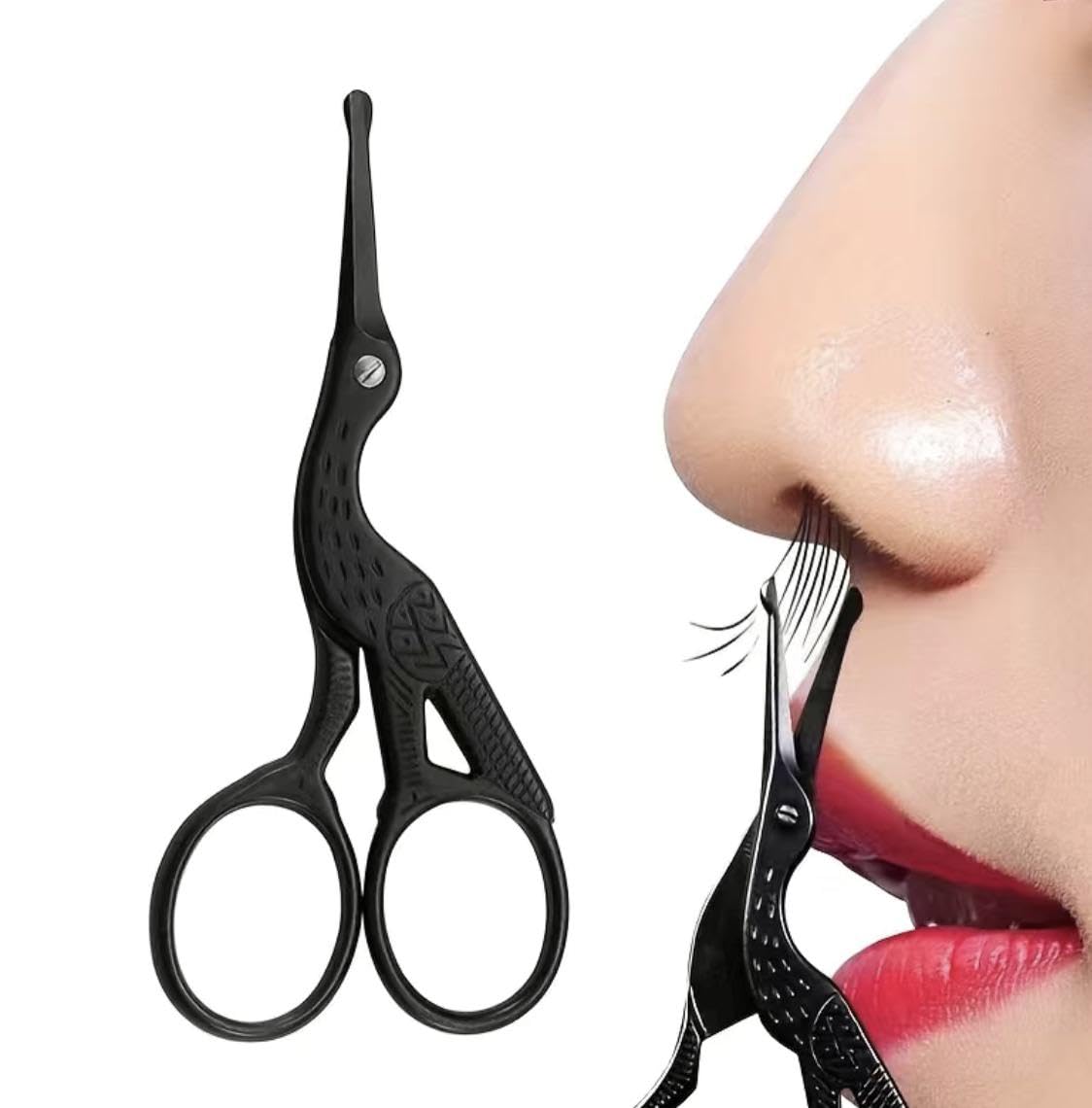 ENZAMOL Black Carved Crane Scissors - Small Round Tip Nose & Moustache Trimmer - Stainless Steel - Men's Grooming Essentials