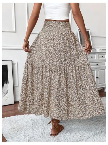 Verdusa Women's Floral Print Tiered Layered Long Skirt A Line Flowy Skirt2