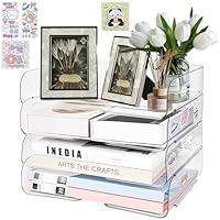 WUSUPU 4-Stöckige Ablagekorb für A4,Acryl Briefablage in Premium-Qualität,Dokumentenablage aus PET Kunststoff,Transparent Ablagefächer Stapelbar für Bücher Notizen Zuhause Büro Schule Organisieren