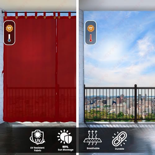 Image of HIPPO 180 GSM HDPE Outdoor Loop Curtain for Balcony & Patio Sun Blocking, UV Protection & Light-Filtering Curtains(Robin-Red- 3FTX4.5FT) Pack of 2