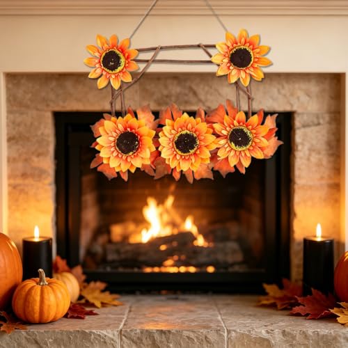 Harvest Wooden Branch Sunflowers Fall Door Decor, Hanging Fall Door Sign - image 4