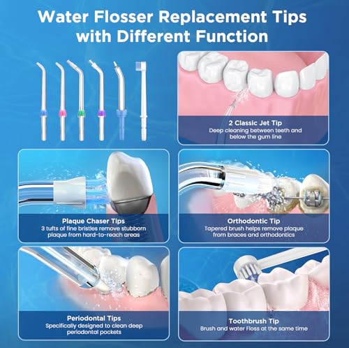 Image of Replacement Tips for Waterpik, Water Flosser Replacement Heads Parts for Waterpik Oral Irrigator (Aquaflosser 6 Tips A)