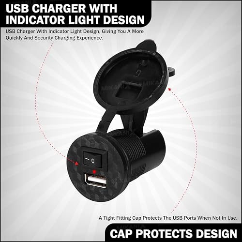 Image of OBEROI'S TRADERS Waterproof Mobile USB Charger | Adapter Socket | Fast Charging Output : 5V-1.5A | Switch On /Off Button with Silicone Cover for Bike and Scooty