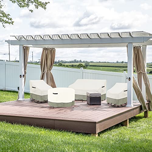 Lsongsky Round Patio Table Cover,Round Patio Table Covers For Outdoor Furniture Waterproof,Suitable For 36 Inch Round Patio Table(36"Dia X 23"H),White&Grayish Green #TOP3