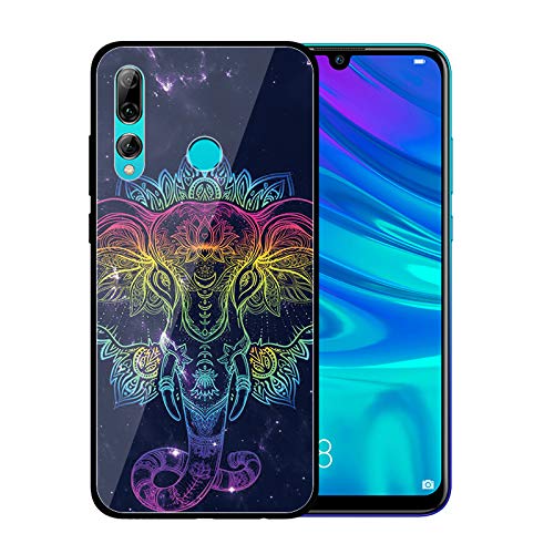 Urhause Tempered Glass Cover Compatible with Huawei Enjoy 9S Case Glossy Mirror Case Ultra Thin Starry Sky Hard Cover Elephant Tempered Glass + Soft Silicone Skin Cover Bumper Anti-Scratch Cover