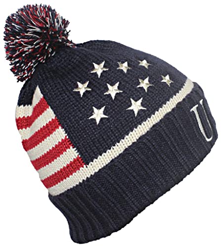 Image of American Flag Beanie Embroidered USA Centurion Font W /Pom Pom