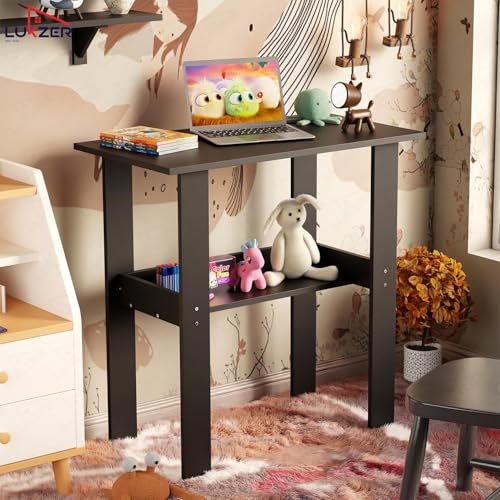 Image of Lukzer Engineered Wood Study Table | Modern Computer Desk for Home & Kids Study Room | ST-004S /Black | Compact Design Office Desk with Storage Shelf Work from Home Laptop Table Gaming Workstation